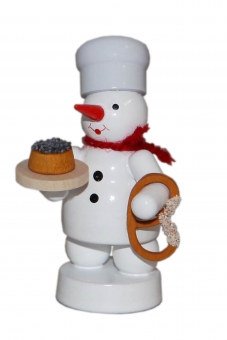 Bäcker Schneemann mit Mohnkuchen und Brezel 