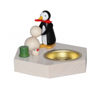 Teelichthalter Pinguin mit Schneemann 