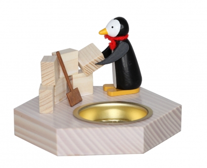 Teelichthalter Pinguin beim Iglu-Bau 