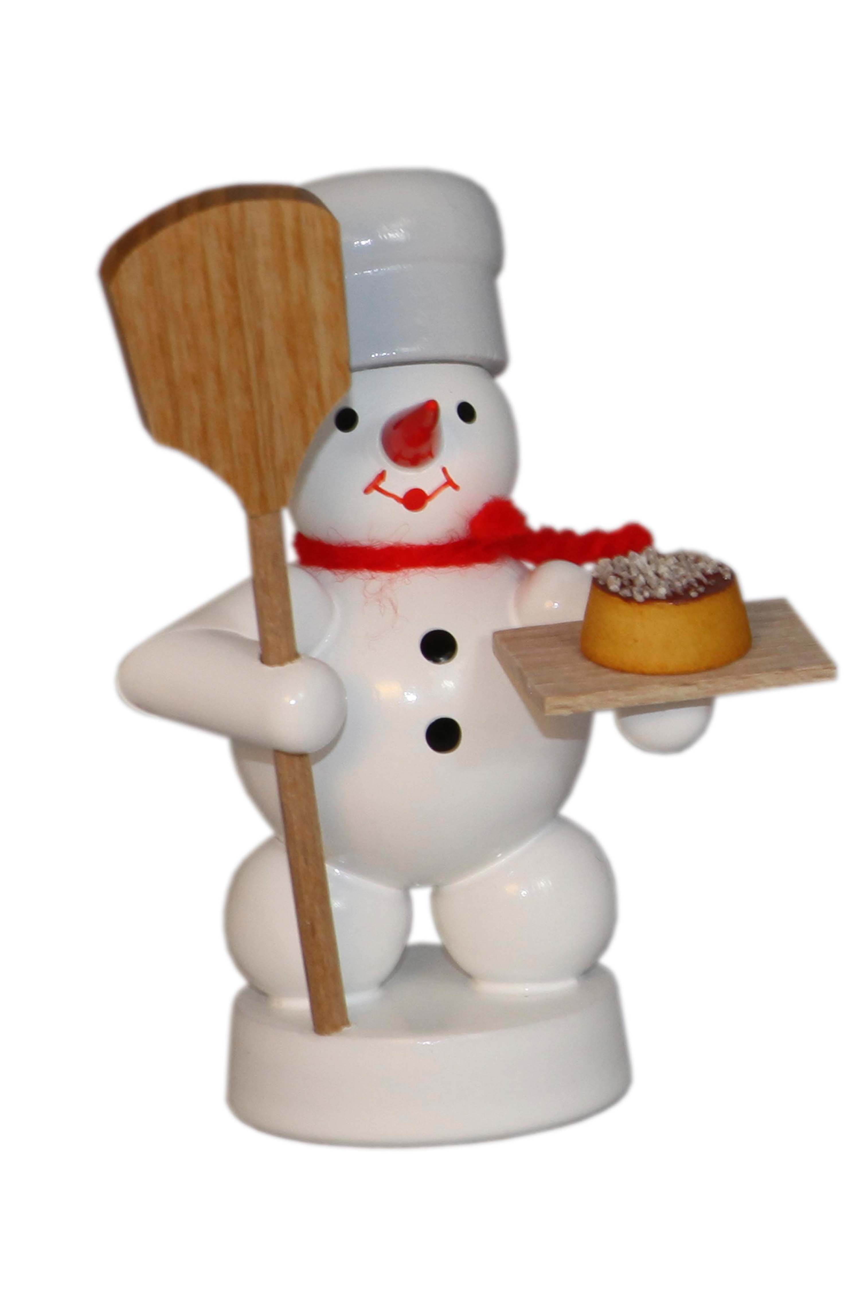 Schneemann Bäcker mit Brot NEU Erzgebirge Volkskunst Winter Schnee Holz Figur 